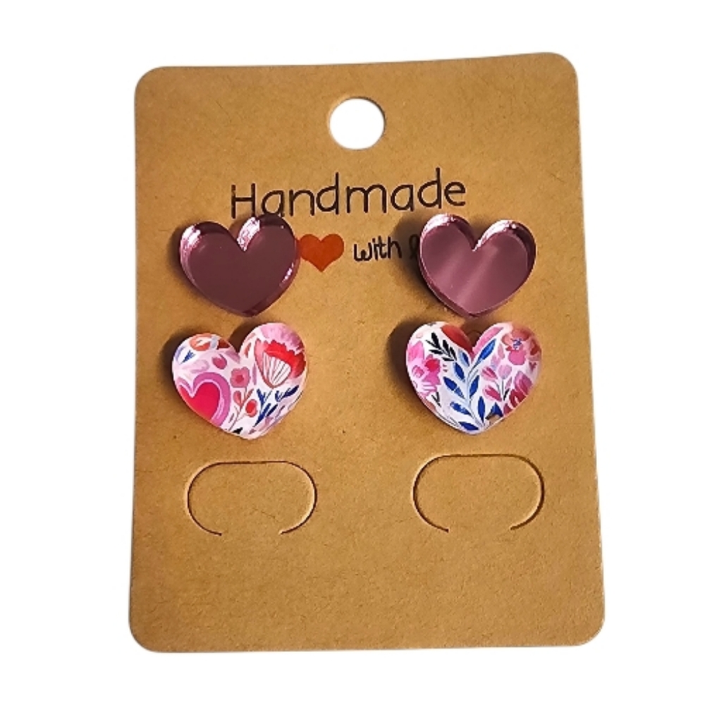 Plum Garden Heart Acrylic Stud Earrings - 2 Pair